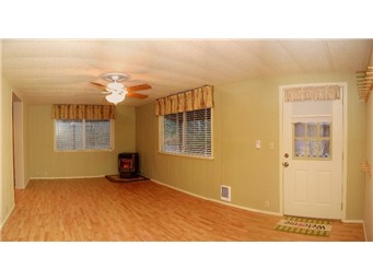 living room with pellet stove