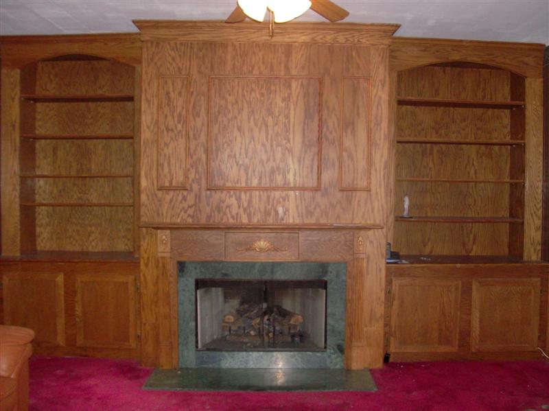 Great room with built in cabinets