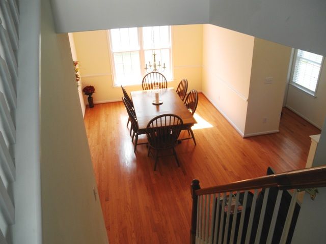 Looking down at dining room