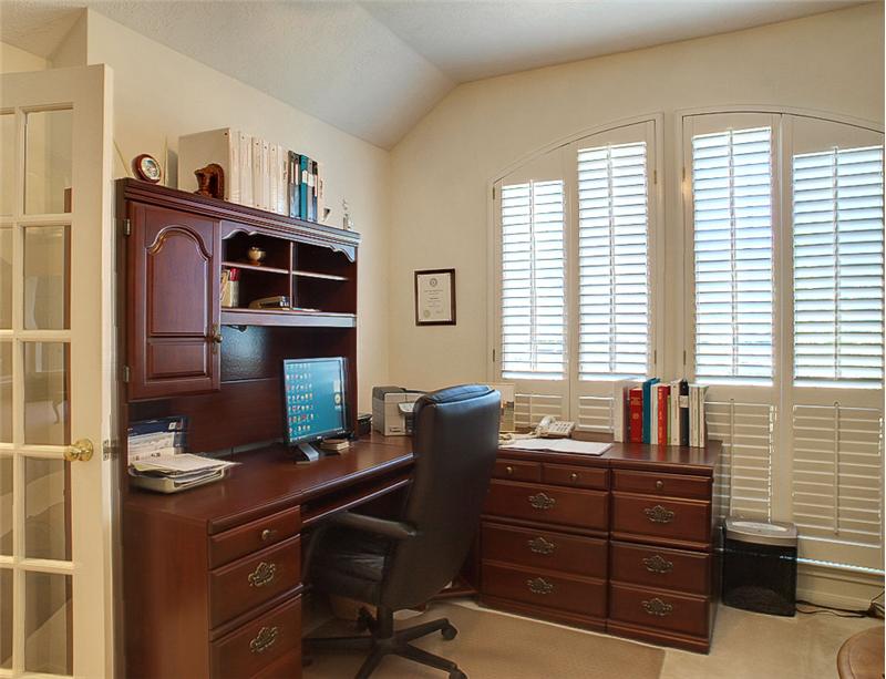 Study with French Doors & Plantation Shutters.