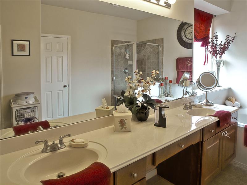 The master bath has separate tub & shower and double sinks.