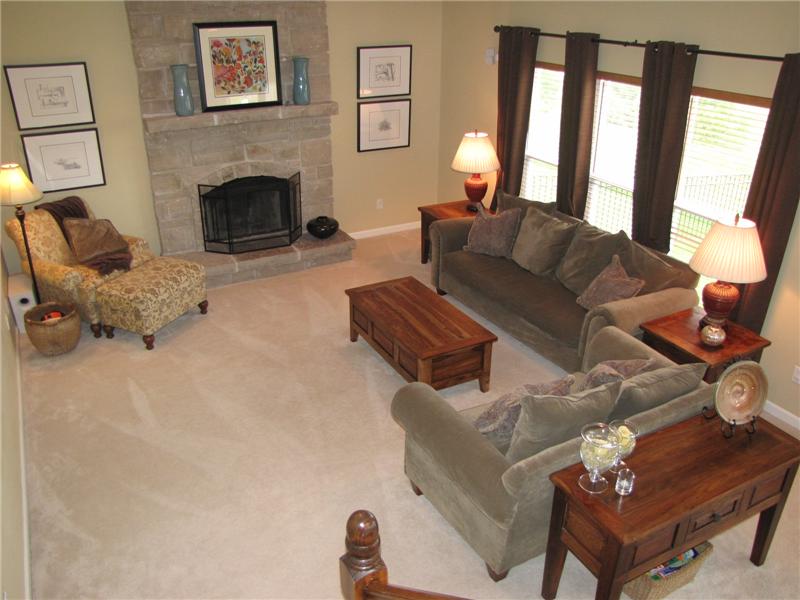 Great Room has a Handsome Stone Fireplace