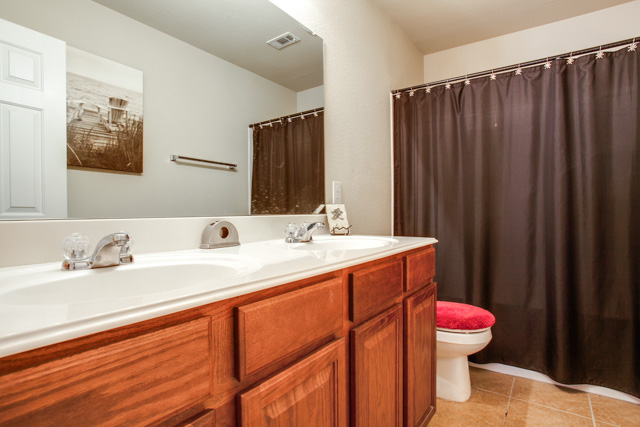 Pictured here is the second full bathroom of the home.