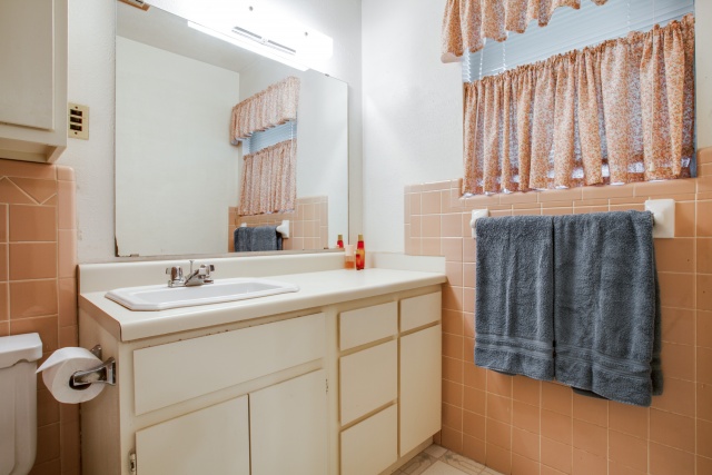 Pictured here is one of two full bathrooms in the home.