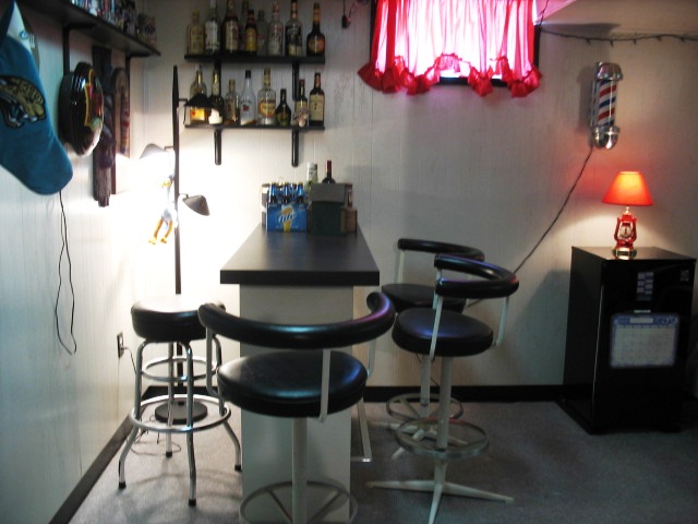 bar & stools in finished basement