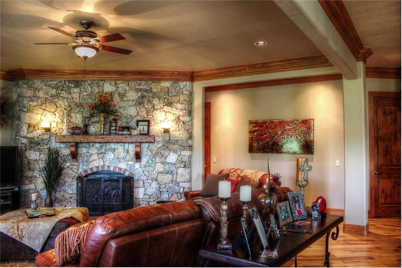 Living Room with Stone Fireplace 
