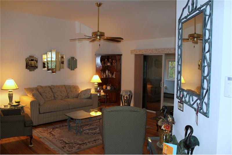 large living room with vaulted ceilings