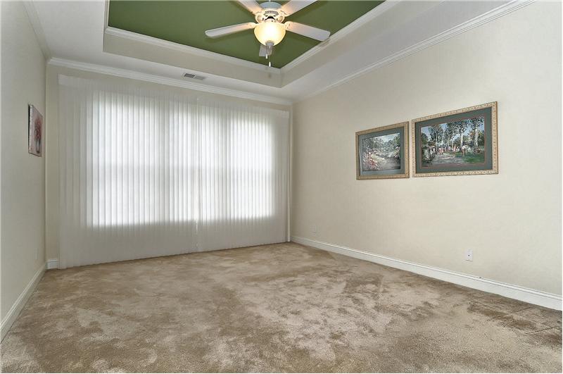 Spacious master bedroom has wall-to-wall carpeting & trey ceiling