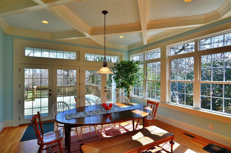 Large breakfast area also has a coffered ceiling and overlooks the beautiful backyard