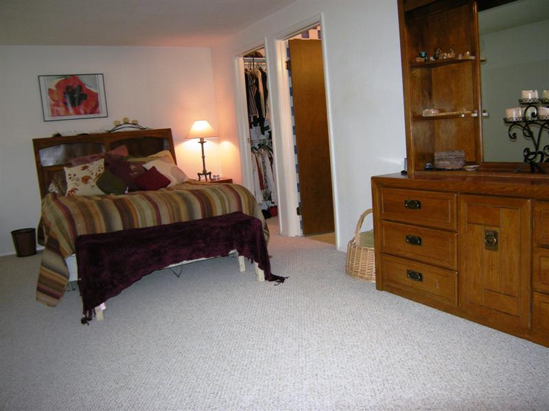 Spacious master bedroom has wall-to-wall carpeting