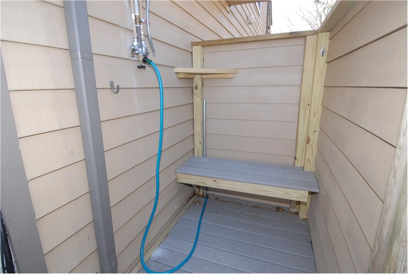 outdoor shower with hot and cold water