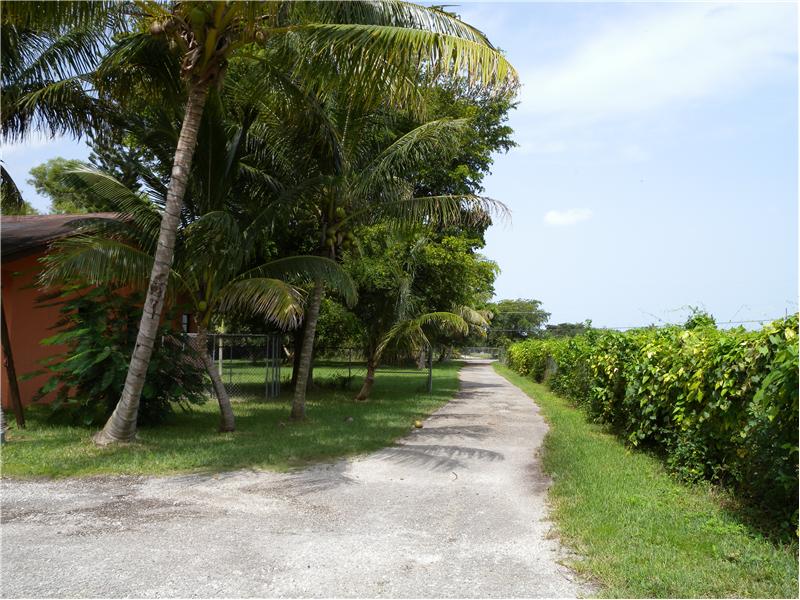 A long driveway provides security and privacy from the road
