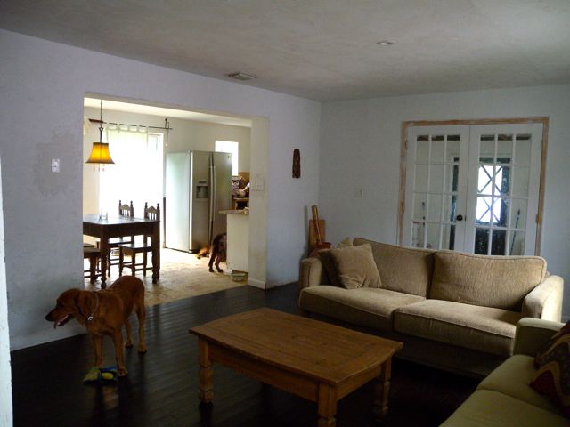 Living room and view of eat in kitchen